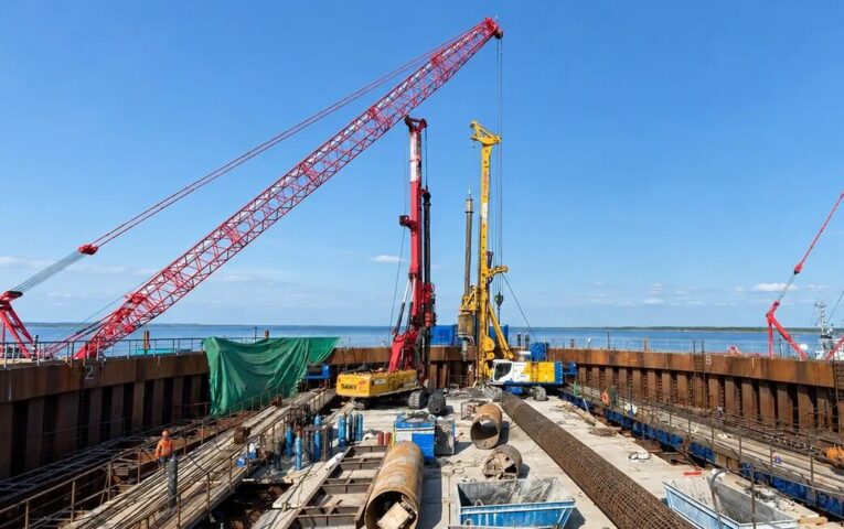 На стройке Ленского моста в Якутии готовы 13 свай для пилонов
